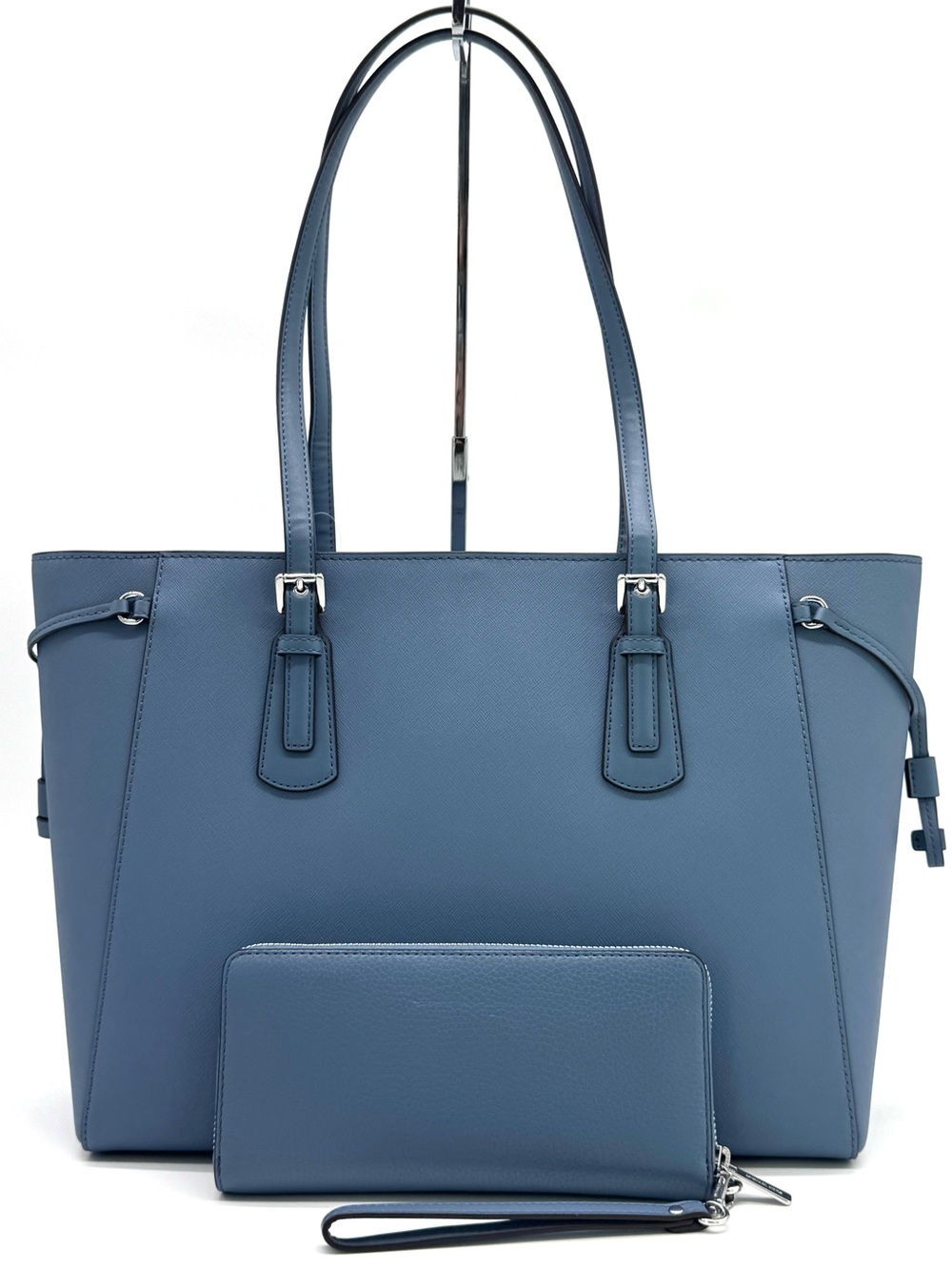 Michael Kors Voyager Large Leather Tote Bag w Matching Continental Wallet Denim